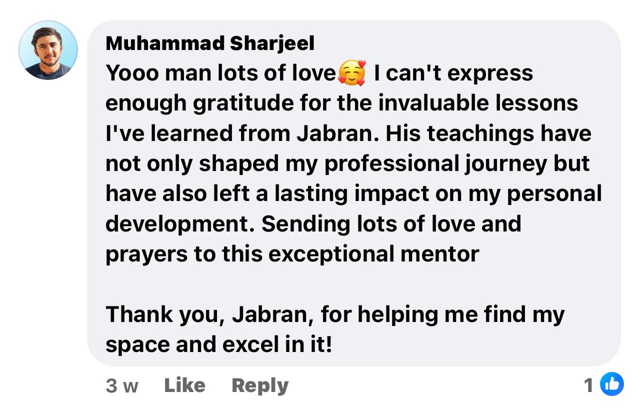 Testimonial from Muhammad Sharjeel