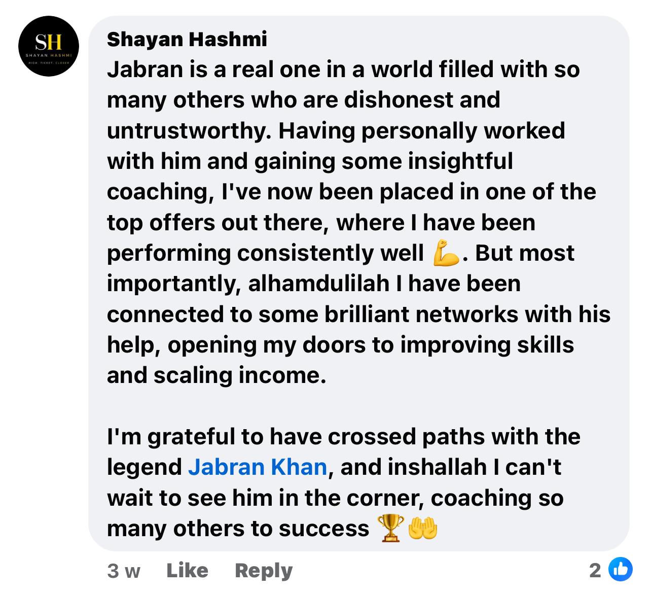 Testimonial from Shayan Hashmi
