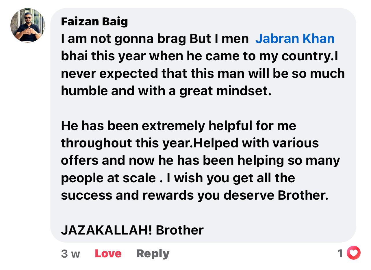 Testimonial from Faizan Baig