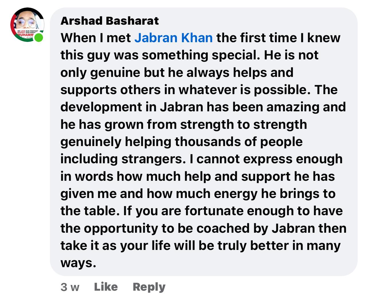 Testimonial from Arshad Basharat