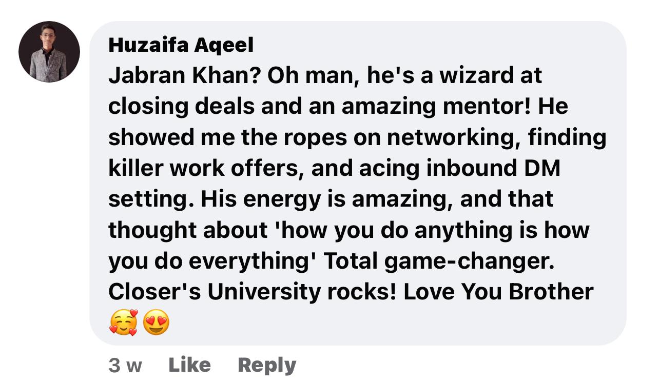 Testimonial from Huzaifa Aqeel