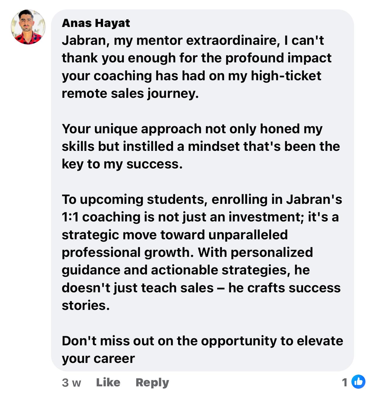 Testimonial from Anas Hayat